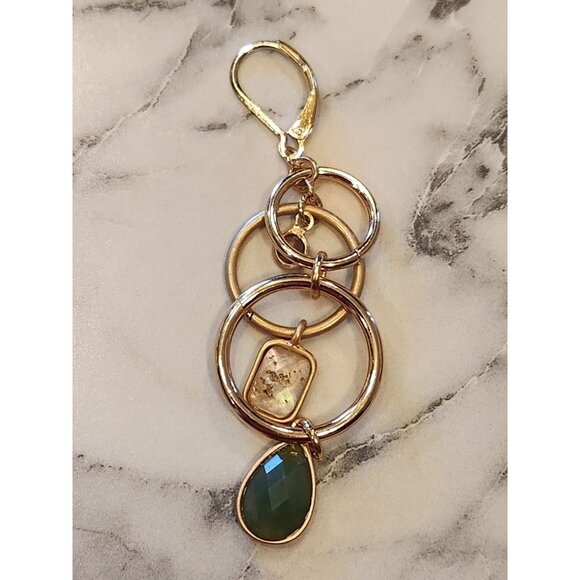 Chaps Gold-Tone Multi-Ring Drop Earrings With Green Accents - Picture 4 of 5